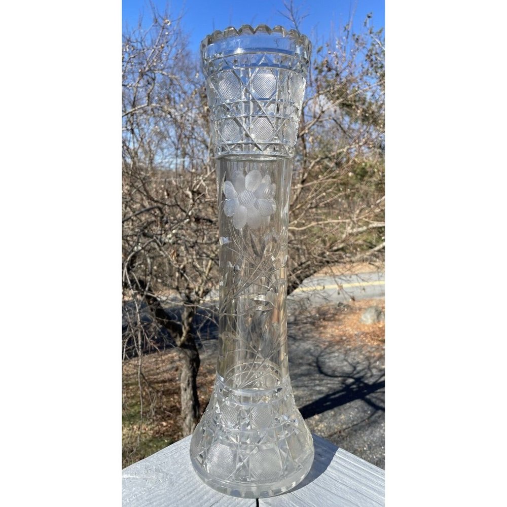LARGE 16" Antique American Brilliant Period Cut Glass Vase Victorian - Edwardian